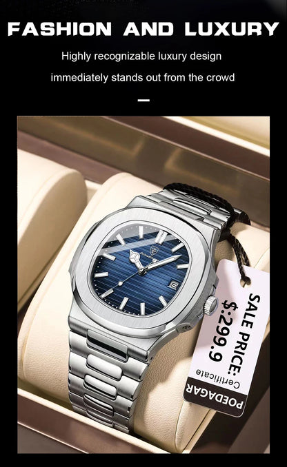 POEDAGAR Fashion Square Quartz Man Clock Waterproof Luminous Date Stainless Steel Watches For Men Luxury Business Men Wristwatch