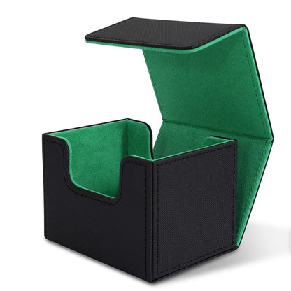 Card Deck Box , Card Storage Box Fits 100 single  Sleeved Cards, PU Leather Strong Magnet Card Deck Case for TCG Cards