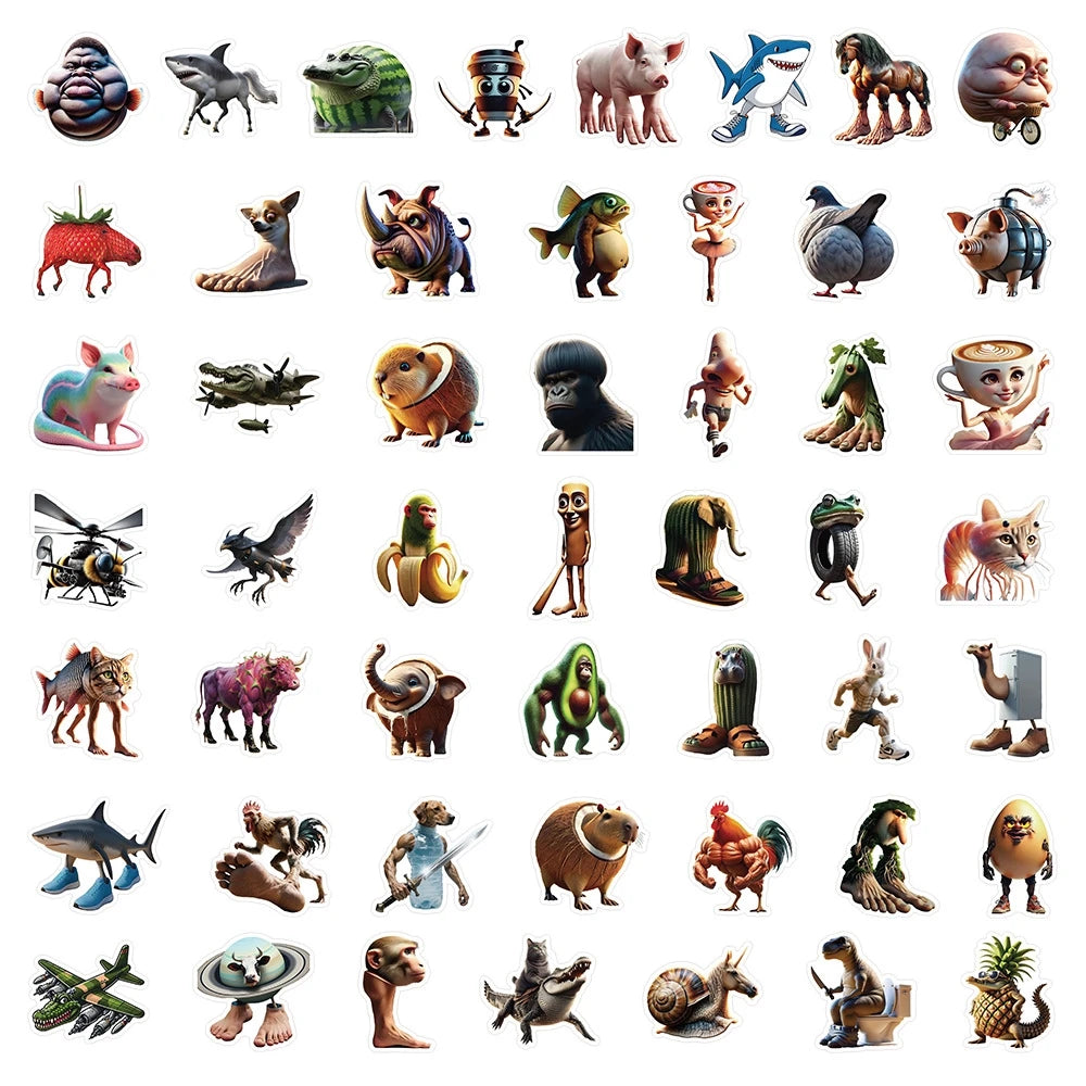 100/50PCS AI Abstract Brainrot Abstract Stickers Fun Tung Tung Sahur Italian Brainrot Graffiti Decals DIY Scrapbook Laptop Bike