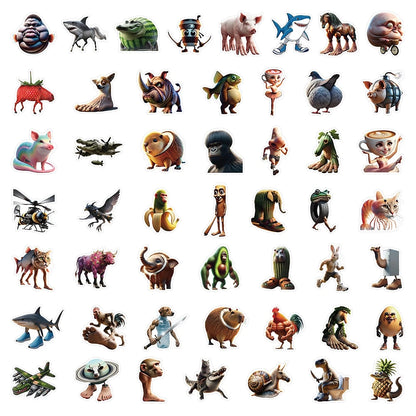 100/50PCS AI Abstract Brainrot Abstract Stickers Fun Tung Tung Sahur Italian Brainrot Graffiti Decals DIY Scrapbook Laptop Bike