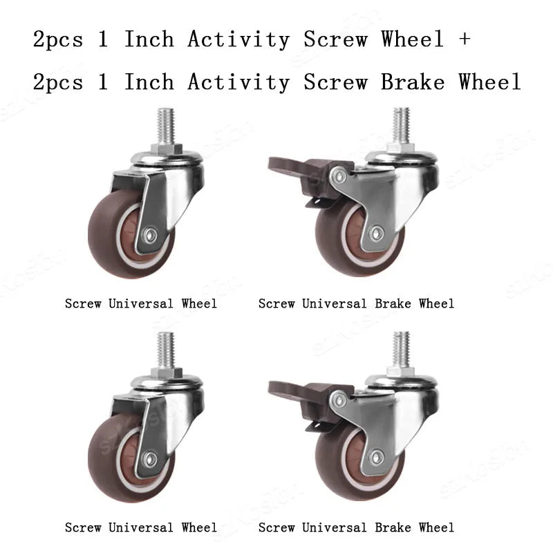 4PCS Furniture Wheels 1~2inch Caster Heavy Universal Mute Wheel 360° Swivel Rubber Roller for Trolley Chair Office Desk Chair