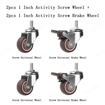 4PCS Furniture Wheels 1~2inch Caster Heavy Universal Mute Wheel 360° Swivel Rubber Roller for Trolley Chair Office Desk Chair