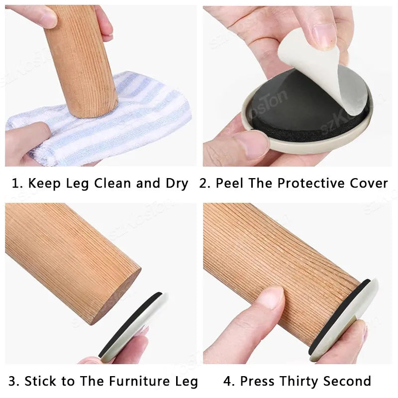 8pcs/lot Round Furniture Gliders Self Adhesive Teflon Sliders Sliding Block Table Chair Leg Mat Floor Protector Mover Pads  ﻿