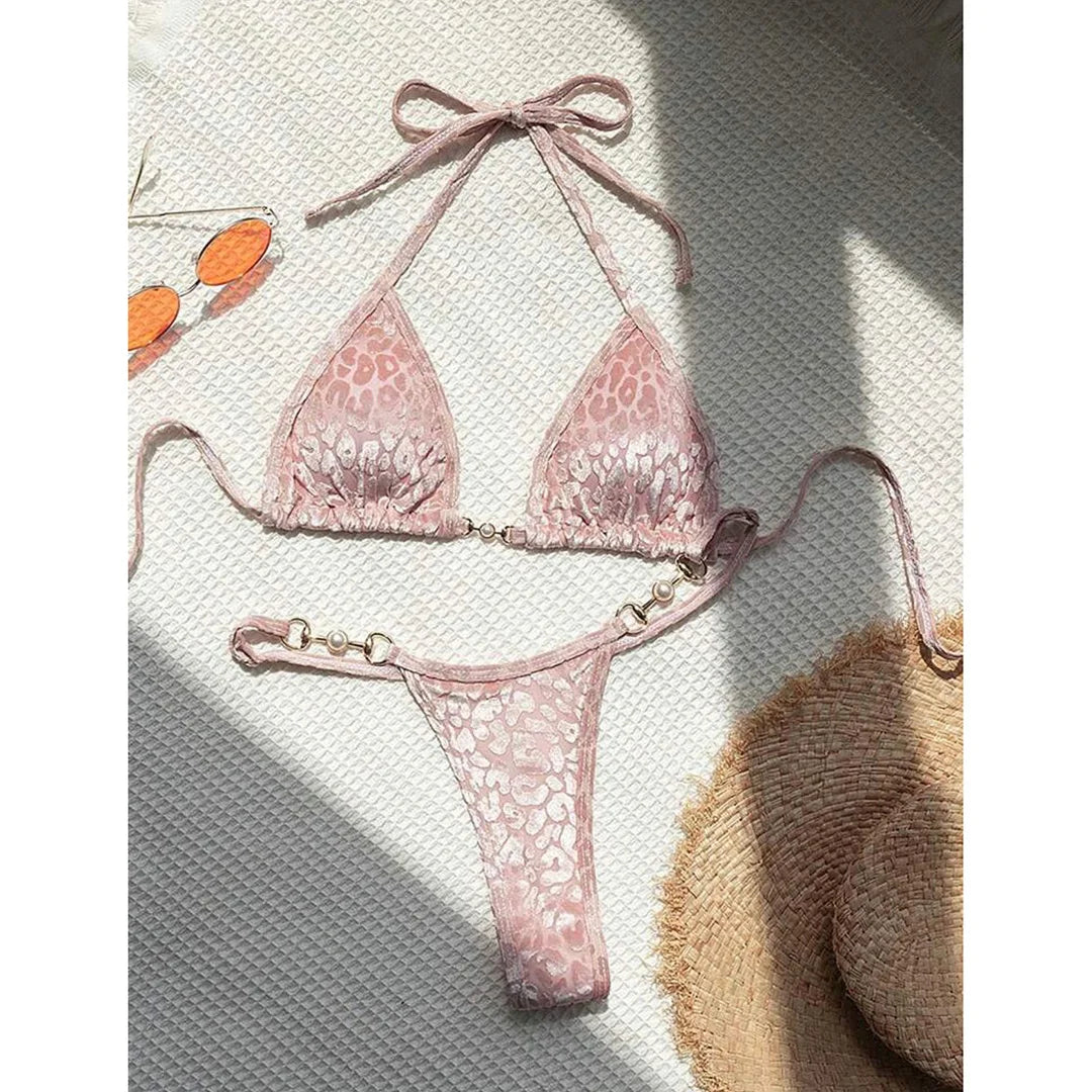 S- XL Leopard Halter Mini Micro Thong Bikini Women Swimwear Female Swimsuit Two-pieces Bikini set Bather Bathing Suit Swim V5207