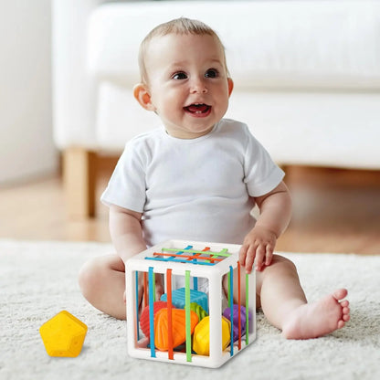 Sensory Shape Sorting Cube Toy for Toddlers 1-3 Years, Developmental Learning Gift with Textured Blocks