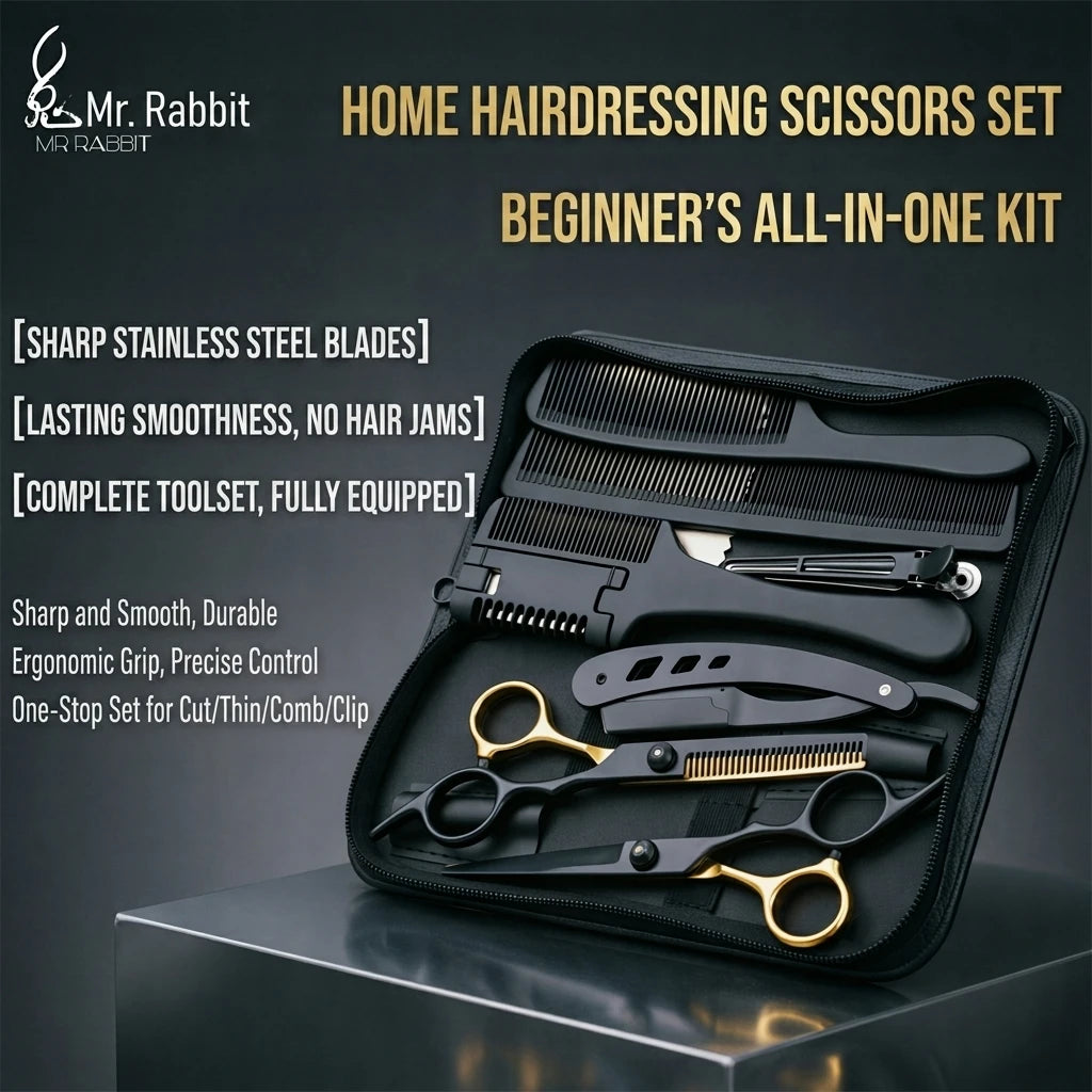 Hair Cutting Scissors Set Barber Shears Kit with Comb Razor Clip Bag Stainless Steel Thinning Scissors Home Salon Beginners 1001