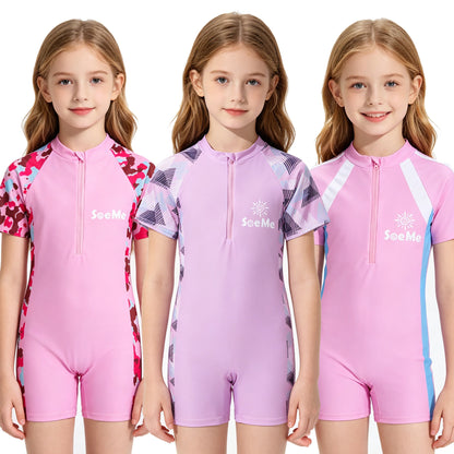 Girls Swimsuits Kids Toddler 3 to 4 5 6 7 8 9 10 Years Beach Pink Cute Child Swim Suit Short Sleeve One Piece Swimwear Outfits