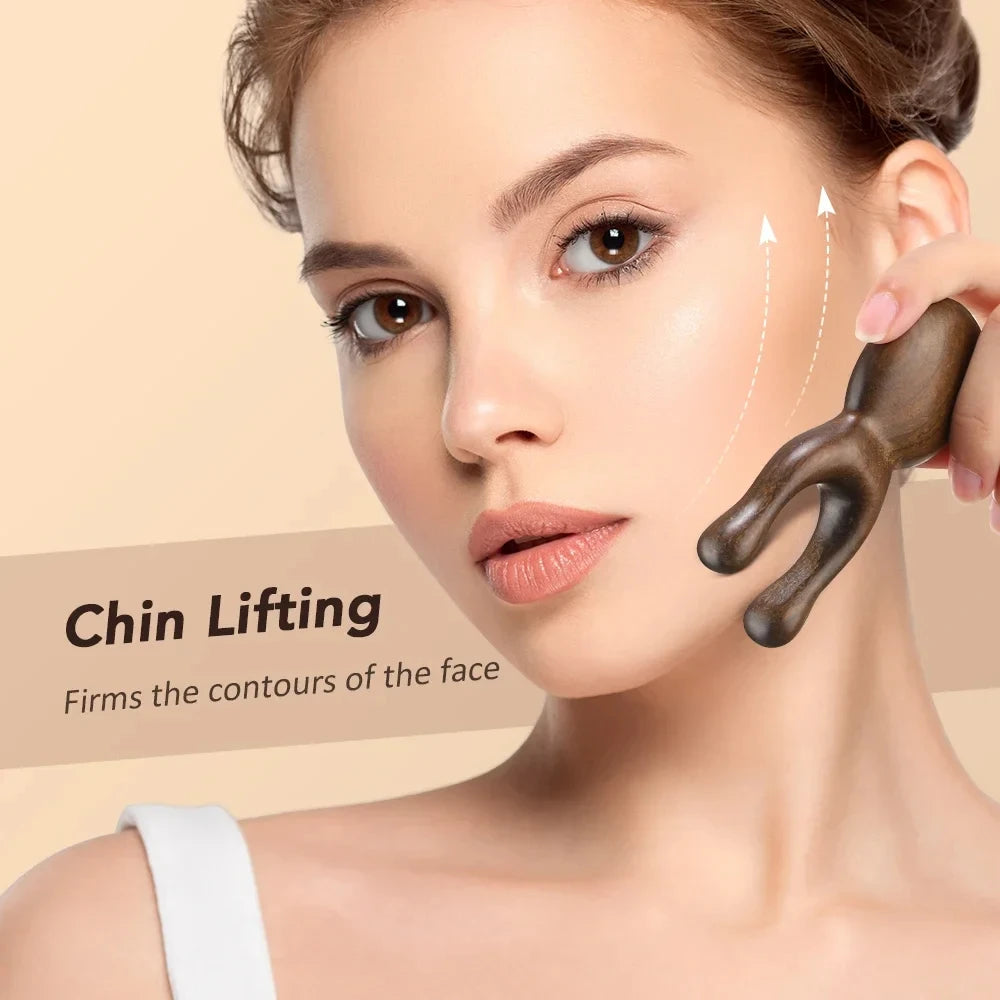 Wooden Gua Sha Facial Tools Head Massager Sandalwood Wood Massage Tool for Face Nose Eye Wood Massage Acupressur Tools