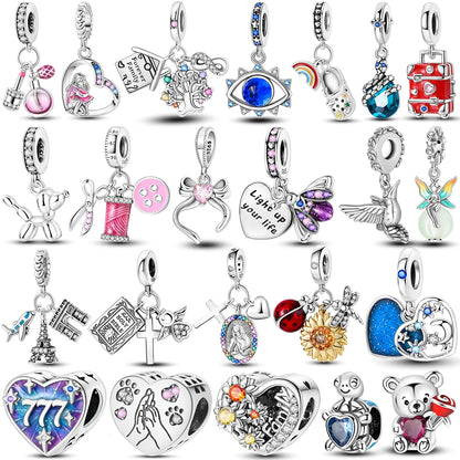 2026 Hot Sale Charms Bead 925 Sterling Silver Pink Butterfly Luminous Firefly Dangle Fit Bangle Bracelet Necklace DIY Jewelry