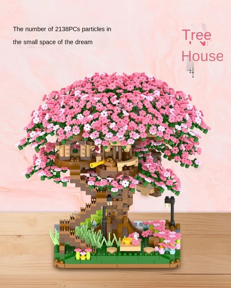 Cherry Bonsai Tree Building Blocks Set DIY Sakura Blossom Plants Bricks with Light Treehouse Model Romantic Gift for Girlfriend