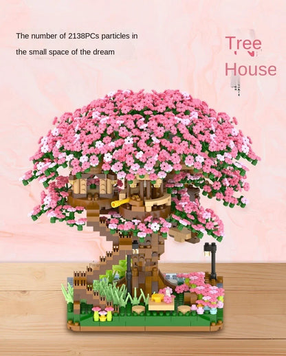 Cherry Bonsai Tree Building Blocks Set DIY Sakura Blossom Plants Bricks with Light Treehouse Model Romantic Gift for Girlfriend