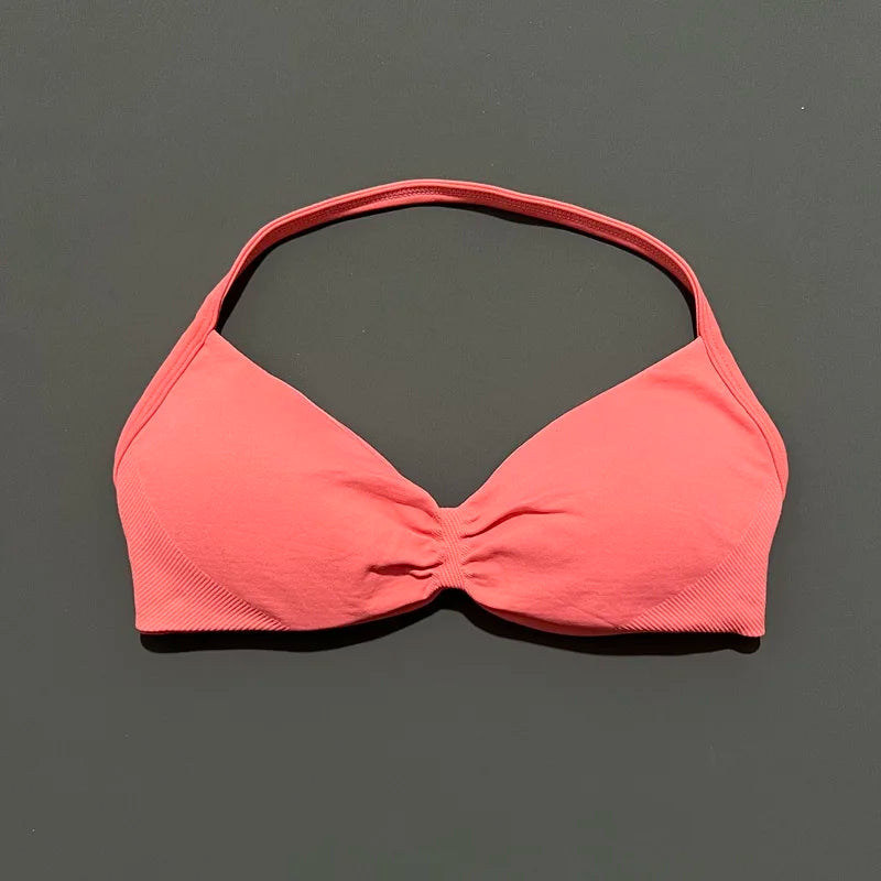 HISTELLO Strappy Bra Women Seamless Gym Underwear High Support Halter Sexy Sports Pilates Clothing Push-up Yoga Workout Tank Top