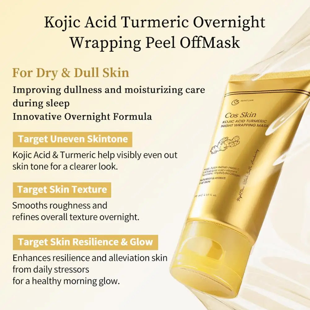 Kojic Acid Turmeric Overnight Wrapping Peel Off Mask Kit Nourish Hydrolyzed Collagen Glowing Skin Refresh Skin Firming Skincare