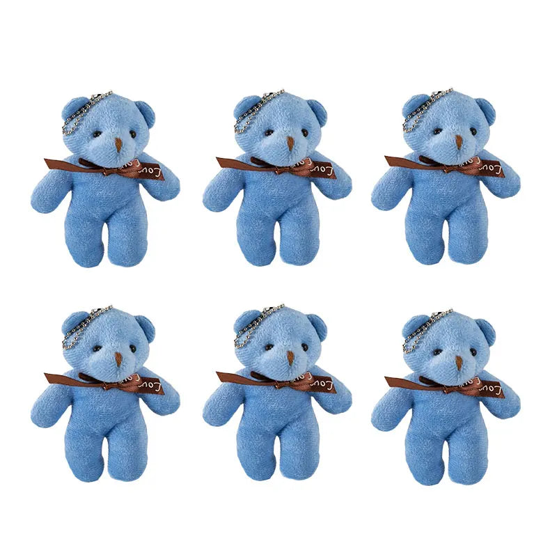 6/12pcs Mini Bear Plush Keychain Colorful Bear Stuffed Toy School Bag Pendant Teddy Doll Graduation Party Supplies Wedding Gift
