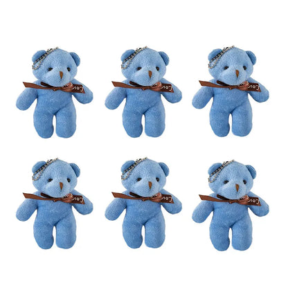 6/12pcs Mini Bear Plush Keychain Colorful Bear Stuffed Toy School Bag Pendant Teddy Doll Graduation Party Supplies Wedding Gift