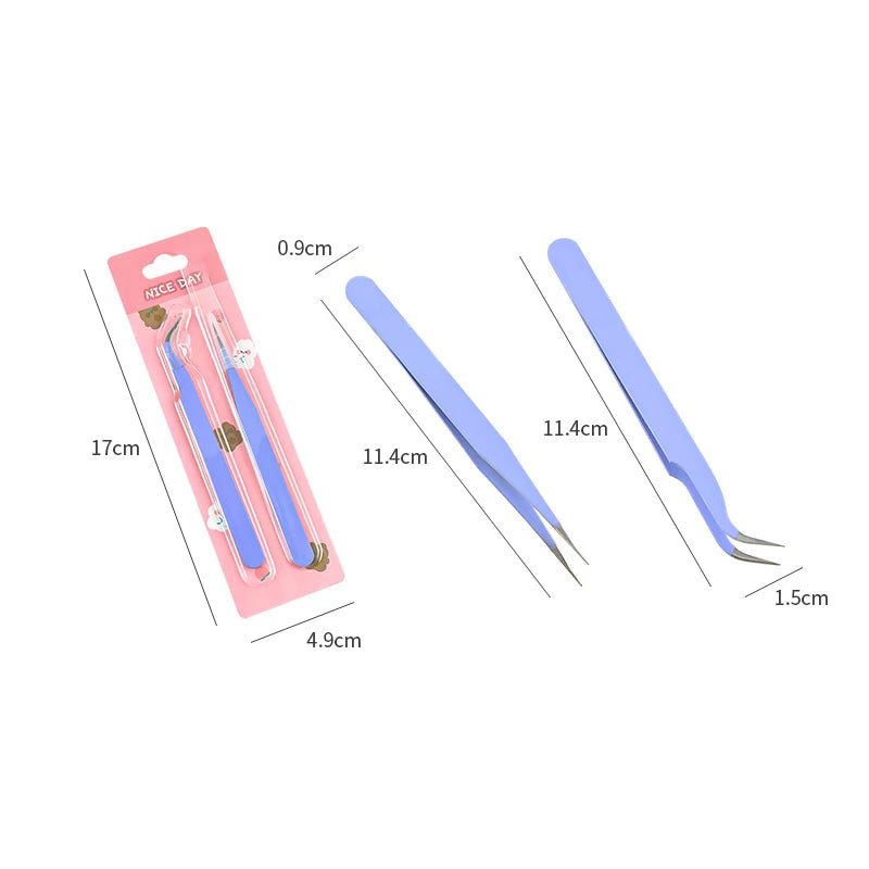 1 pair of tweezers set, single elbow tweezers, hand account stickers, picking tool, multifunctional color clip