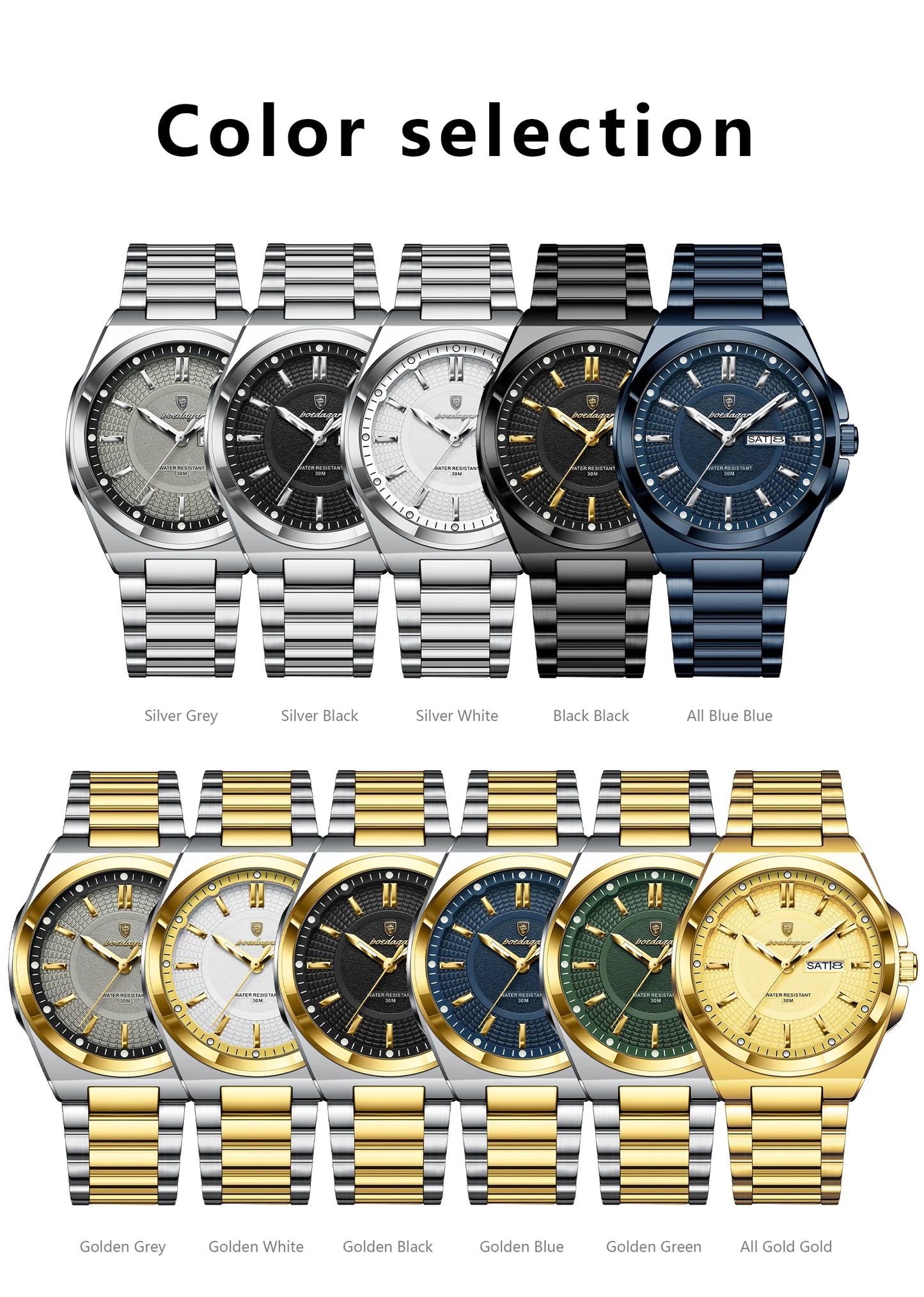 POEDAGAR Top Business Men Wristwatch Stainless Steel Waterproof Luminous Casual Man Watch Date Week Stylish Men's Quartz Watches