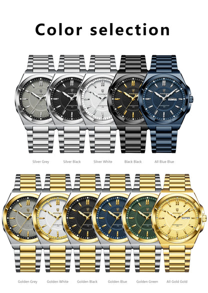 POEDAGAR Top Business Men Wristwatch Stainless Steel Waterproof Luminous Casual Man Watch Date Week Stylish Men's Quartz Watches