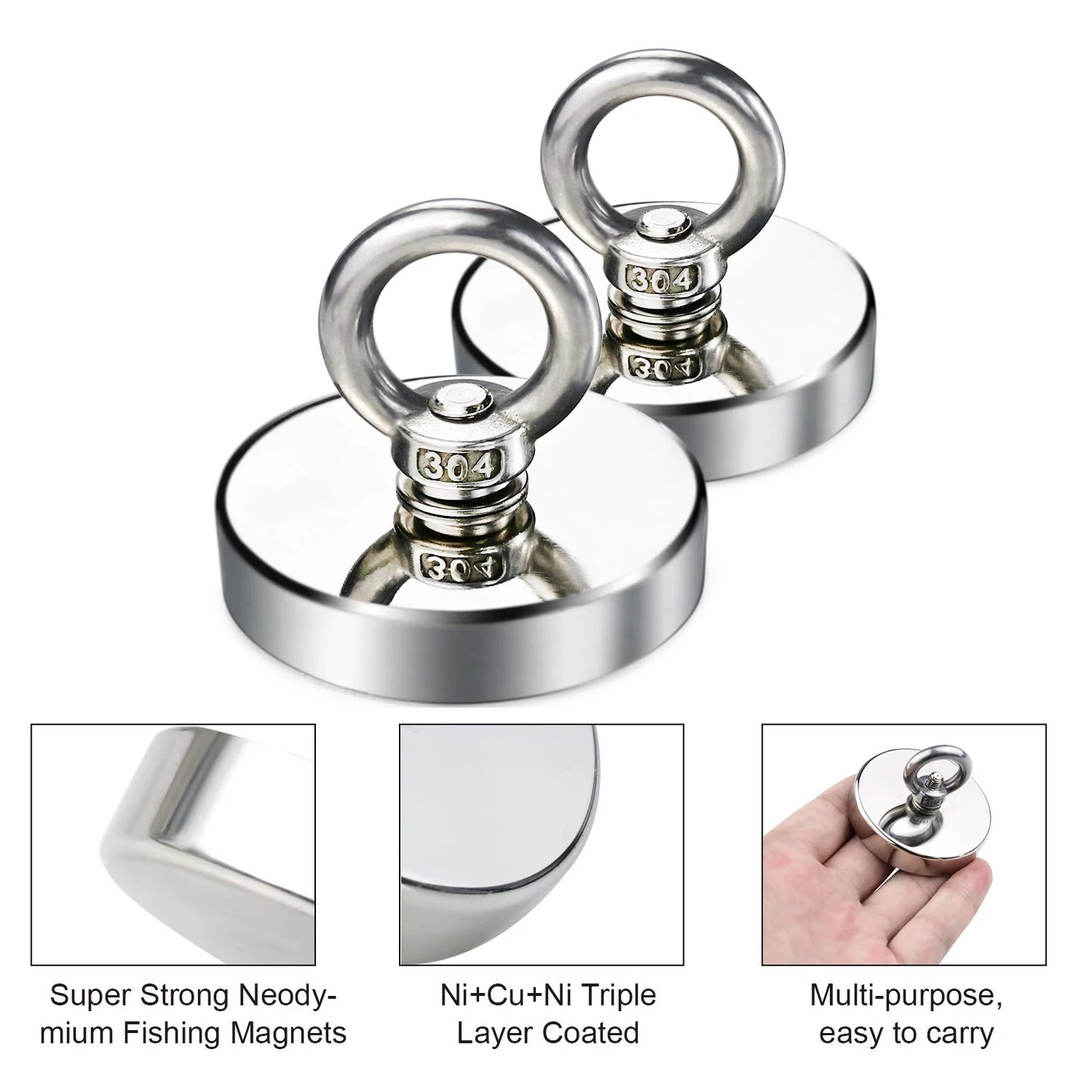 Super Strong Neodymium Fishing magnet Hooks N52 Heavy Duty magnet with Countersunk Hole Eyebolt 16-42mm Salvage Searcher Magnets