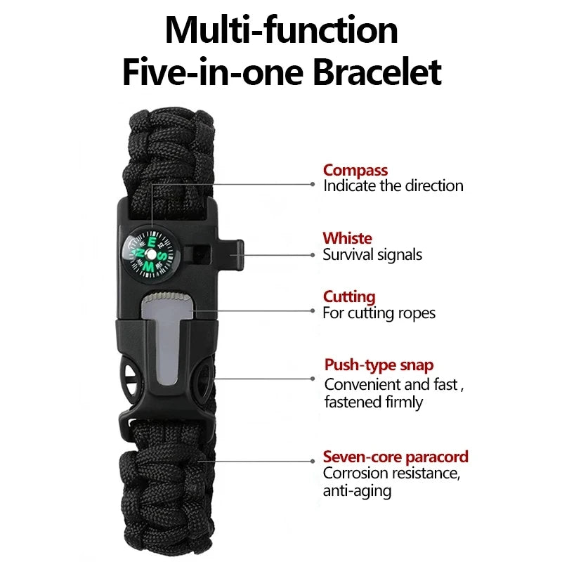 Five In One Compass Bracelet With Flint Seven Core Paracord Bracelet Inginiter Outdoor Survival Hiking Camping Tools