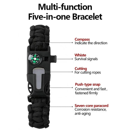 Five In One Compass Bracelet With Flint Seven Core Paracord Bracelet Inginiter Outdoor Survival Hiking Camping Tools