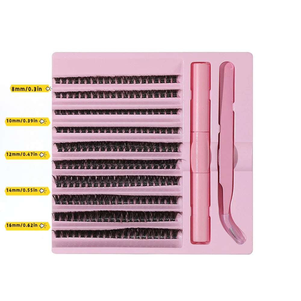 Natural Cluster 200pcs Lashes Set - C-Curl, Mixed Lengths 10-16mm for Effortless Volume