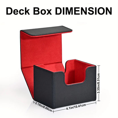 Card Deck Box , Card Storage Box Fits 100 single  Sleeved Cards, PU Leather Strong Magnet Card Deck Case for TCG Cards