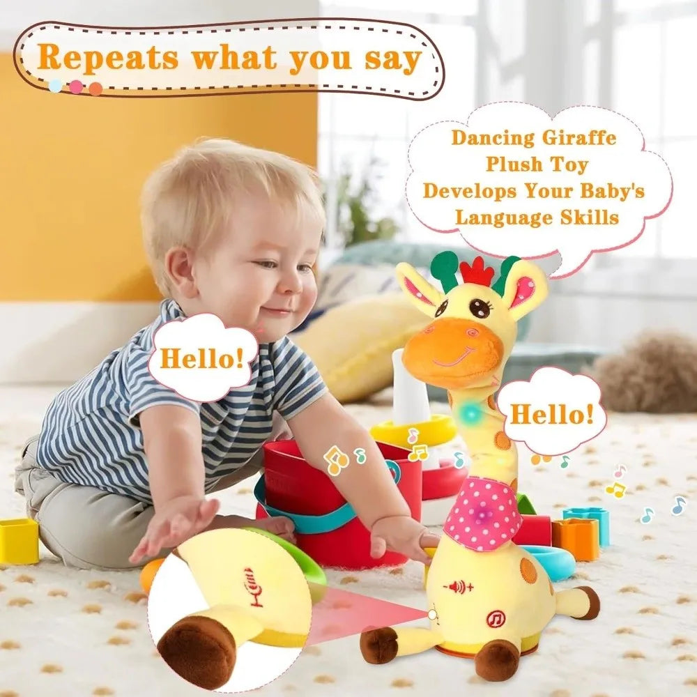 Repeating What You Say Dancing Talking Giraffe Toy with 10 Songs Plush Swaying Dancing Giraffe Adjustable Volume Glowing