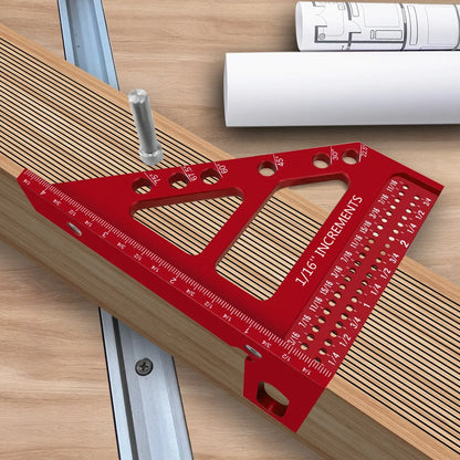 3D Multi-Angle Woodworking Square Protractor, Aluminum Alloy Miter Triangle Ruler T-Type Scriber - 22.5/30/45/60/67.5/90 Degree