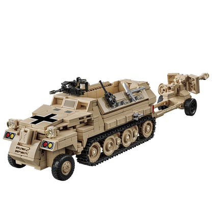 World War 2 WW2 Army Military Soldiers SWAT Half Tracked Armor Vehicle Trailer Assemble Building Blocks Bricks Children's Toys