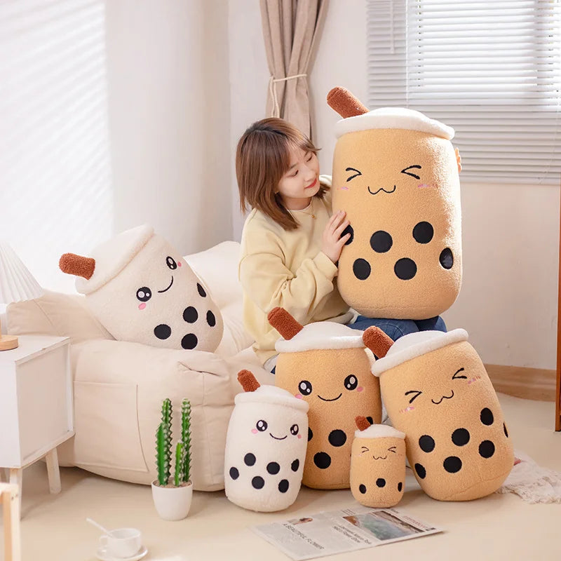 Kawaii Boba Fruit Bubble Tea All Series Cartoon Plush Toy Stuffed Animals Cute Food Milk Tea Soft Toys Room Decor Pillow Gifts