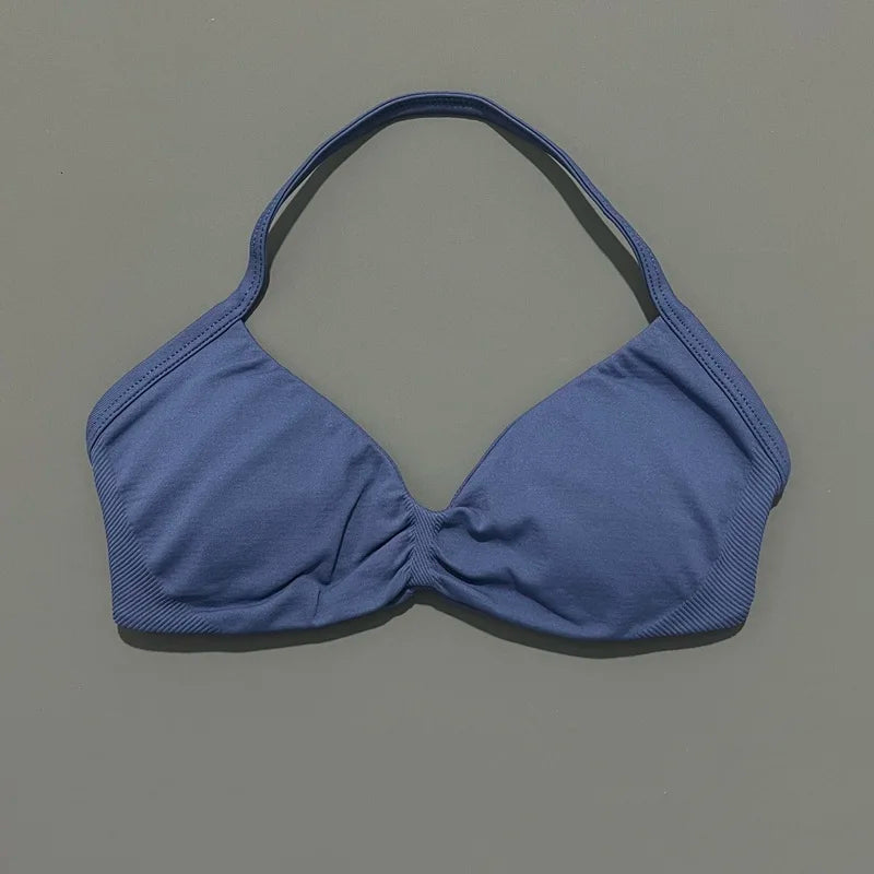 HISTELLO Strappy Bra Women Seamless Gym Underwear High Support Halter Sexy Sports Pilates Clothing Push-up Yoga Workout Tank Top