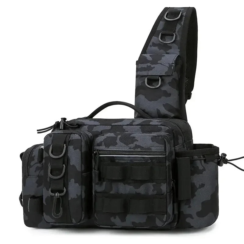Large Capacity Fishing Gear Bag with Bait Box, 3-in-1 Shoulder Waist Crossbody Fishing Rod Storage Bag