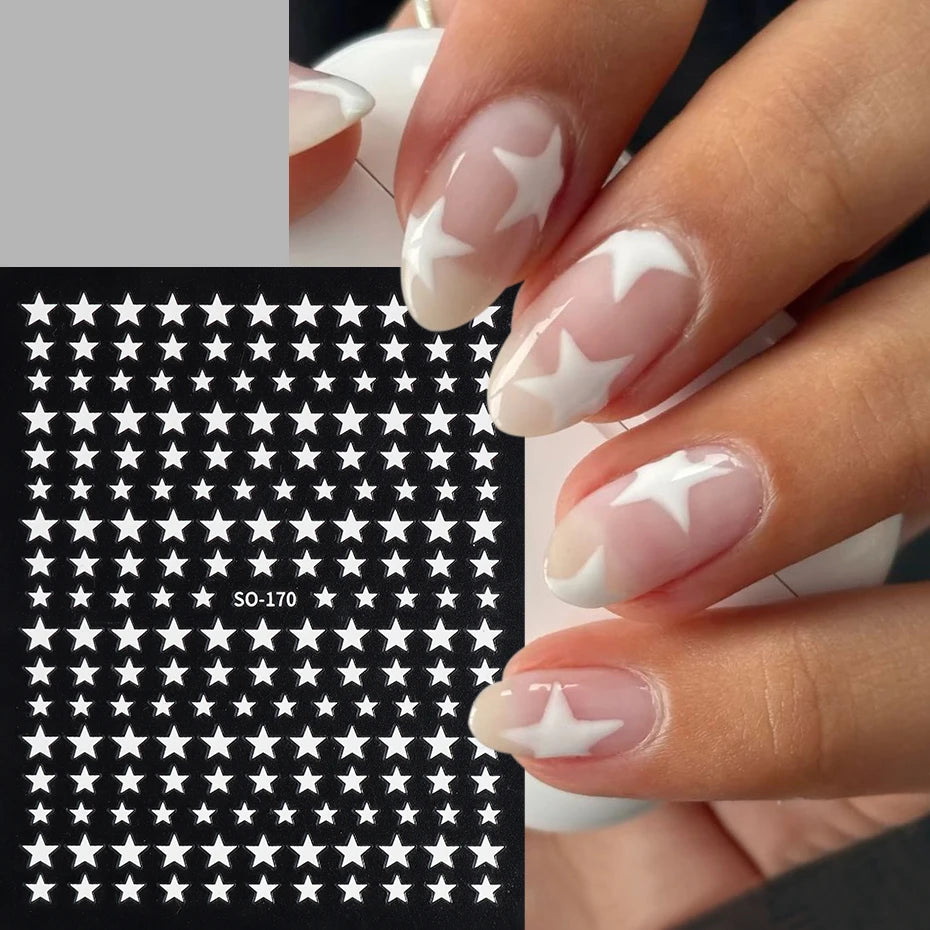 3D Black Pink Stars Stickers for Nails Golden Silvery Stars Adhesive Nail Decals Autumn Winter Festival DIY Nail Art Accessories