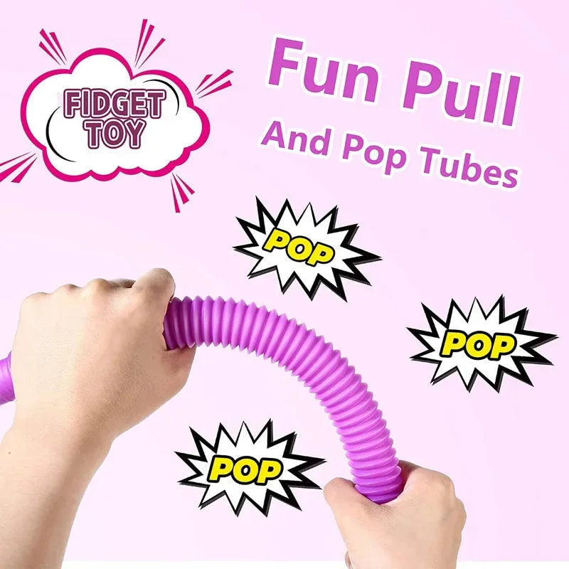 6 Pcs/Pack Pop Tubes Sensory Toys Fidget Pop Tube Stress Relief Decompression Finger Toy Telescopic Tube for Kids Teenager Gifts