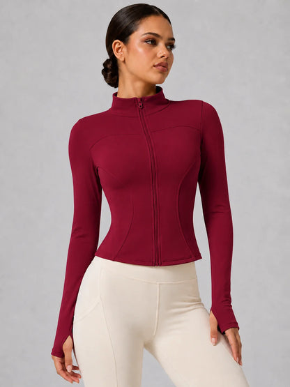 Women's Full-Zip Yoga Jacket, Slim Fit Long Sleeve Athletic Top with Thumb Holes, Lightweight Stretchy Workout Jacket for Runnin