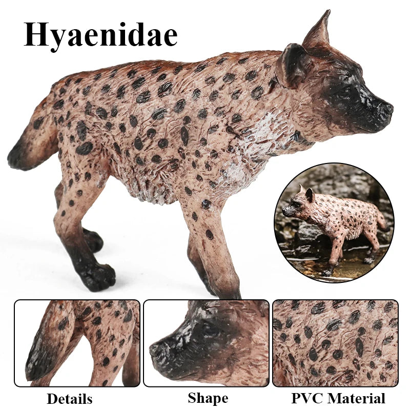 Oenux Classic Wild African Animals Simulation Tiger Hyaenidae Action Figure Figurines PVC Model Education School Kid Toys