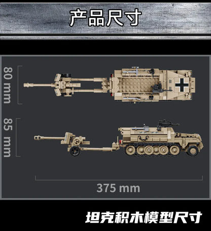 World War 2 WW2 Army Military Soldiers SWAT Half Tracked Armor Vehicle Trailer Assemble Building Blocks Bricks Children's Toys