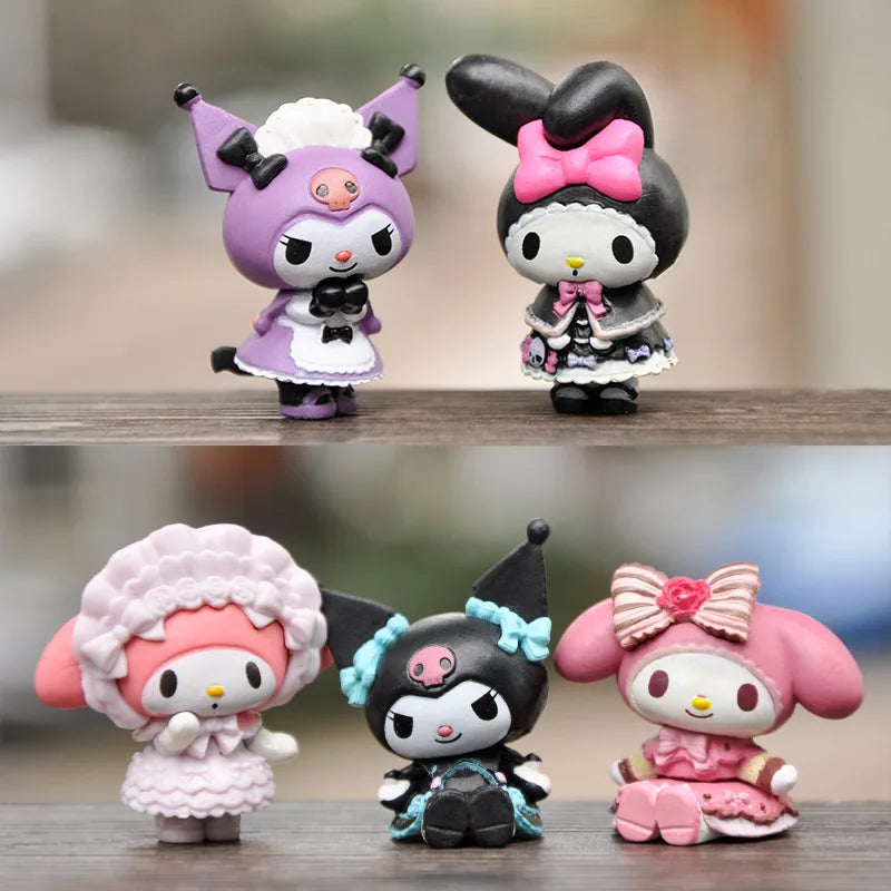 5Pcs-Set Sanrio Cinnamoroll Anime Figure Pochacco Kuromi Pom Pom Purin Hello Kitty Action Figure Toys Model Doll My Melody Gifts