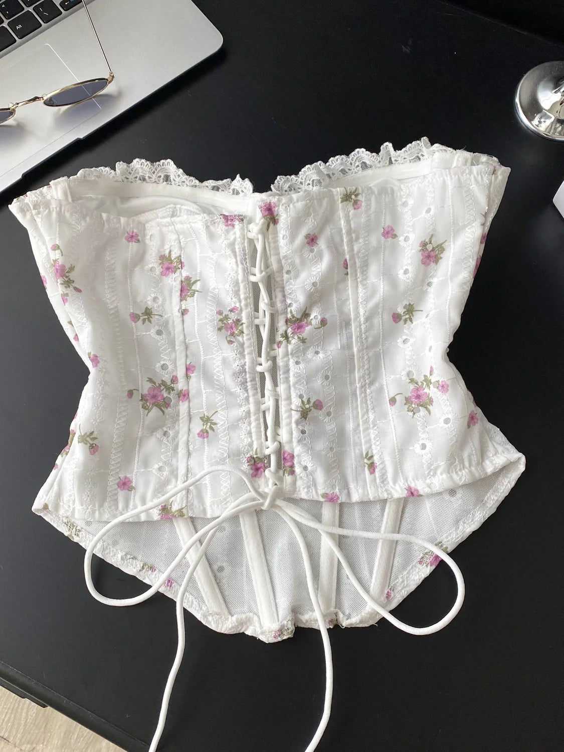 Embroidered Cutout Corset Crop Top