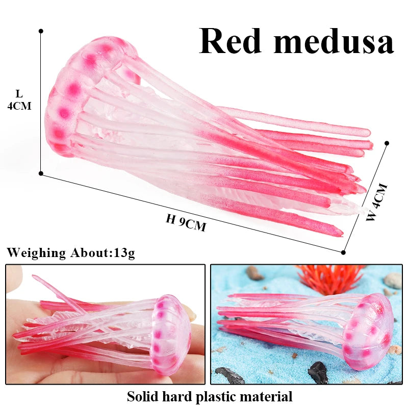 Oenux Ocean Animals Model Jellyfish Starfish Sea Anemone Coral Action Figures Aquarium PVC Miniature Educational Kids Toy Gift