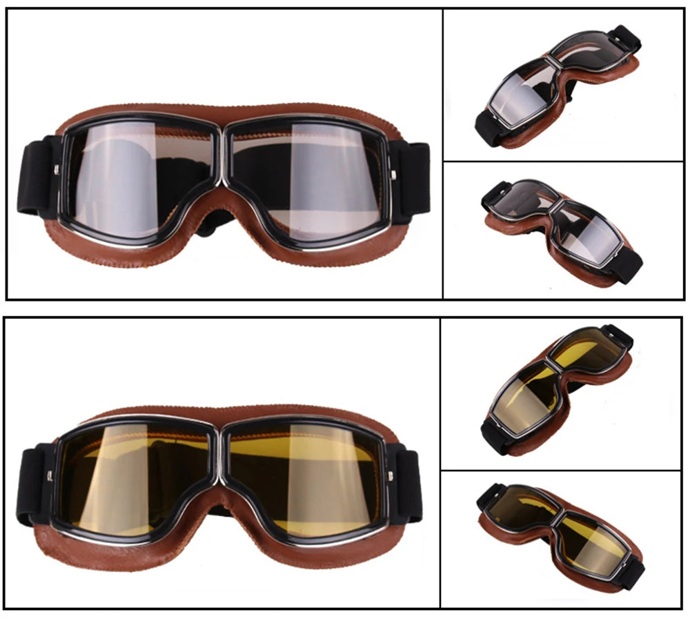 Motorcycle Glasses Windproof Motorcycle Helmet Glasses Sunglasses Retro Universal Folding Leather Retro Motorcycle Accessories