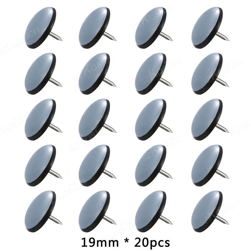 20Pcs 19/22/25/30/38mm Table Chair Foot Sliders Round Furniture Legs Pads With Nails Cabinet Sofa Glides Floor Protectors Slider
