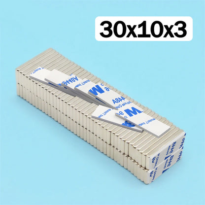 20x10x2 60x10x3mm Super Powerful Block Neodymium Magnet  With double-sided adhesive Magnet N35 Strong Permanent Magnetic imanes