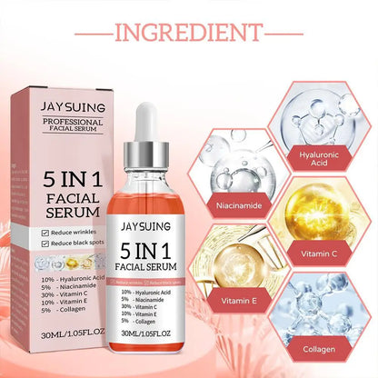 5 In 1 Face Serum Moisturizing Vitamin C Hyaluronic Acid Facial Serum Shrink Pores Nourishing Breathable Skin Care 30ml