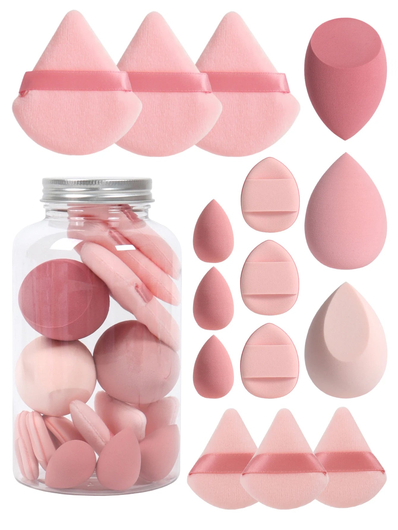 Spring 15 Cans,3 Loose Powder Puffs & 3 Mini Loose Powder Puffs & 3 Mini Makeup Eggs & 3 Mini Air Cushion Puffs, Foundation Mix