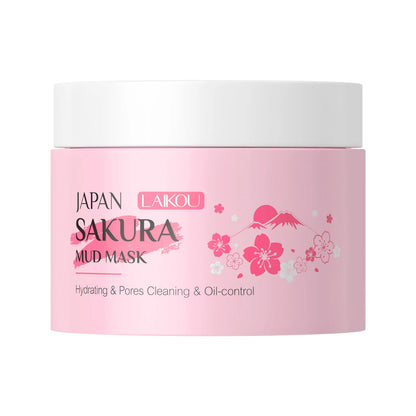 Laikou Sakura Mud Mask Deep Cleansing Oil Control Balance Antioxidan Shrink Pores Remove Blackheads Refreshing Facial Mask90/25g