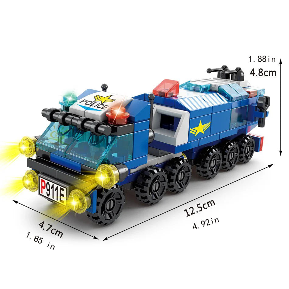 Mini size 6 In 1 Building Blocks DIY Police Car Fire Truck Castle Model Bricks Kids Educational Toys Gifts