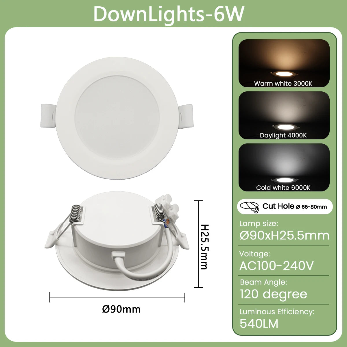 1-10pcs/lot Recessed Led Downlight Round Leds Panel Light 120V 220V 3000K-6000K 10W 20W 24W Spot for Foyer Indoor Lighting