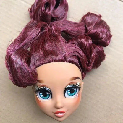 Quality Doll Heads Sparkly Alive Glasses Eyes No Hair Doll Parts White Purple Gold Hair Blue Black Skin Doll Accessories